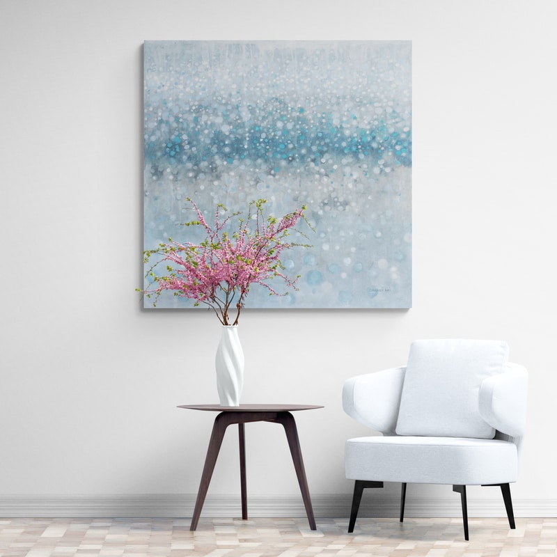 Abstract Rain Slate Blue by Danhui Nai wall art in a living room