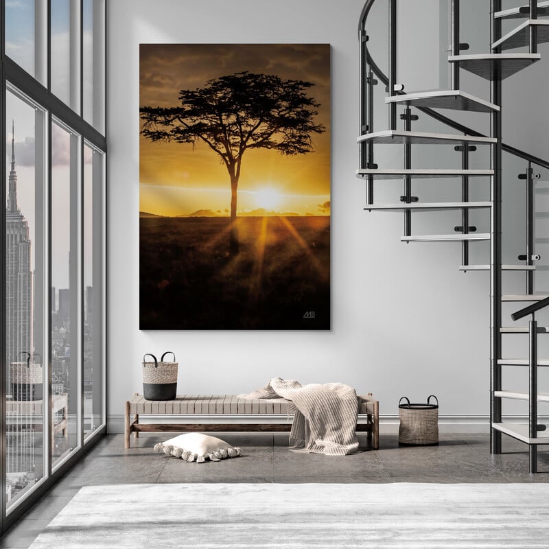 African Sunrise by Max Blakesberg Studios wall art in a living room