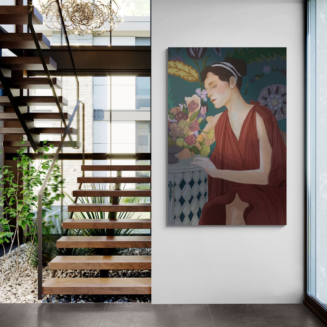 Afternoon Serenity by Lisha Sun wall art in a hallway