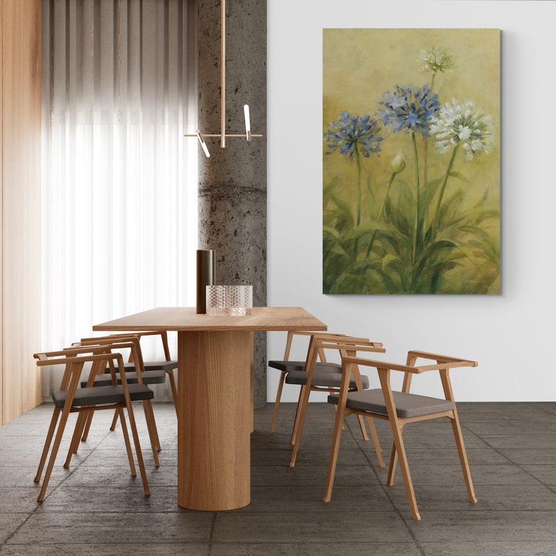 Agapanthus III by Danhui Nai wall art in a dining room