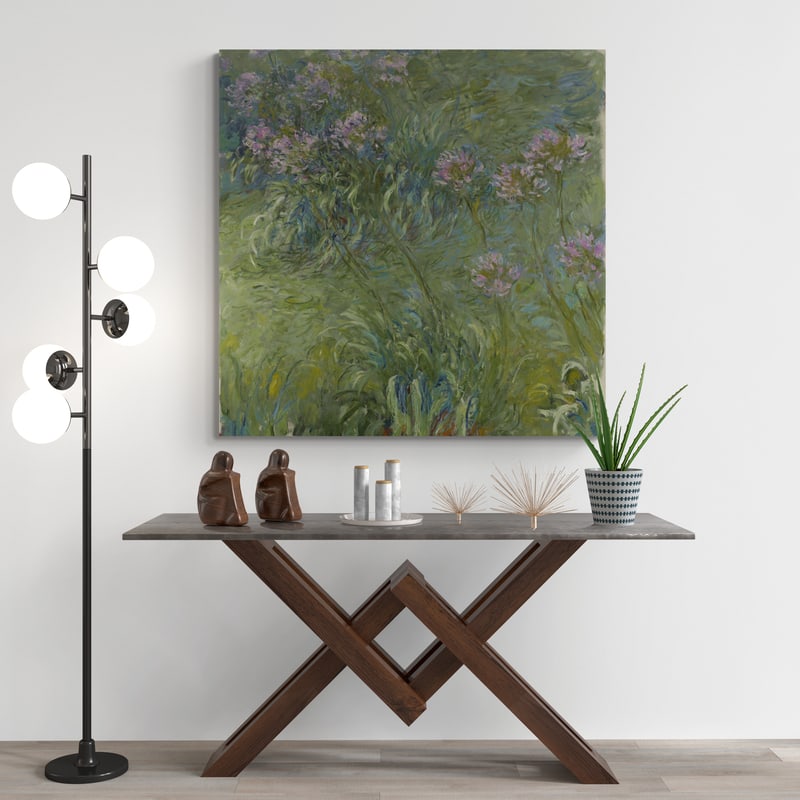 Agapanthus 1914-1926 by Claude Monet wall art in a hallway
