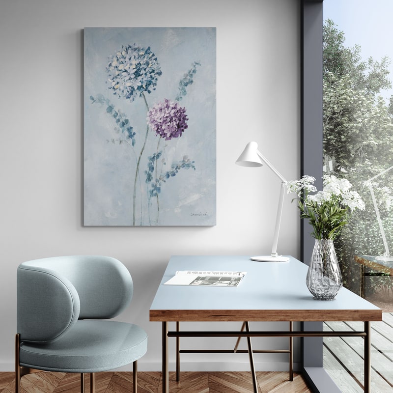 Airy Blooms II Purple by Danhui Nai wall art in a living room