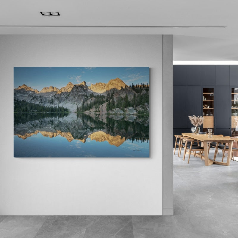 Alice Lake Sawtooth Mountains Idaho by Alan Majchrowicz wall art in a hallway