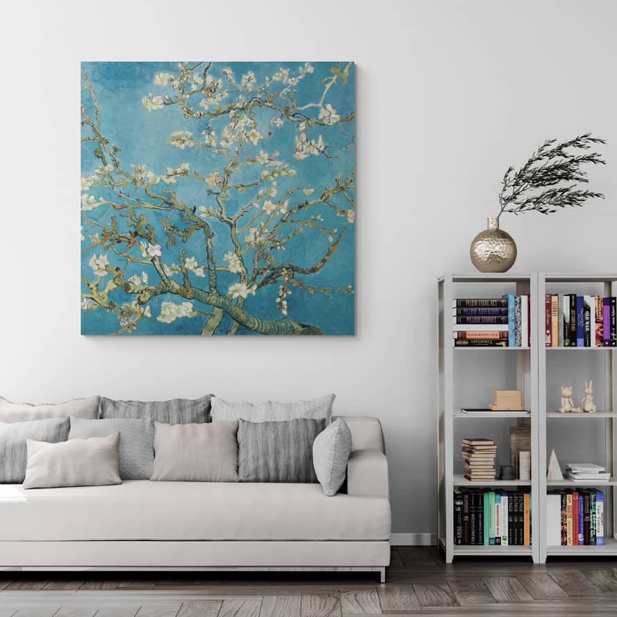 Almond Blossom 1890 II by Vincent Van Gogh wall art in a living room
