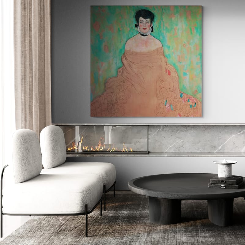 Amalie Zuckerkandl by Gustav Klimt wall art in a living room