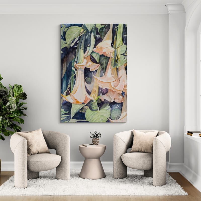 Angel Trumpets by Marina Strijakova wall art in a living room