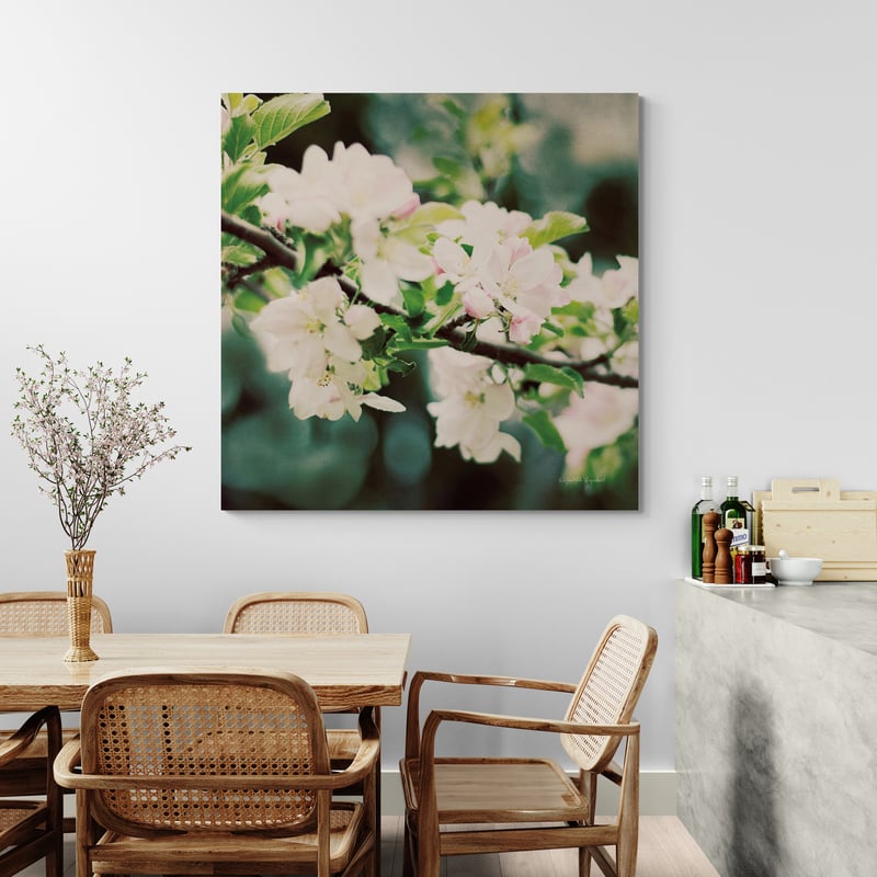Apple Blossoms I by Elizabeth Urquhart wall art in a dining room