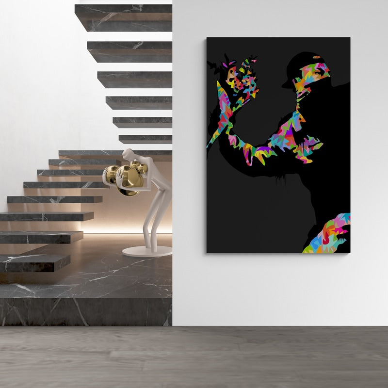 Banksy Flower Thrower by Technodrome1 wall art in a living room
