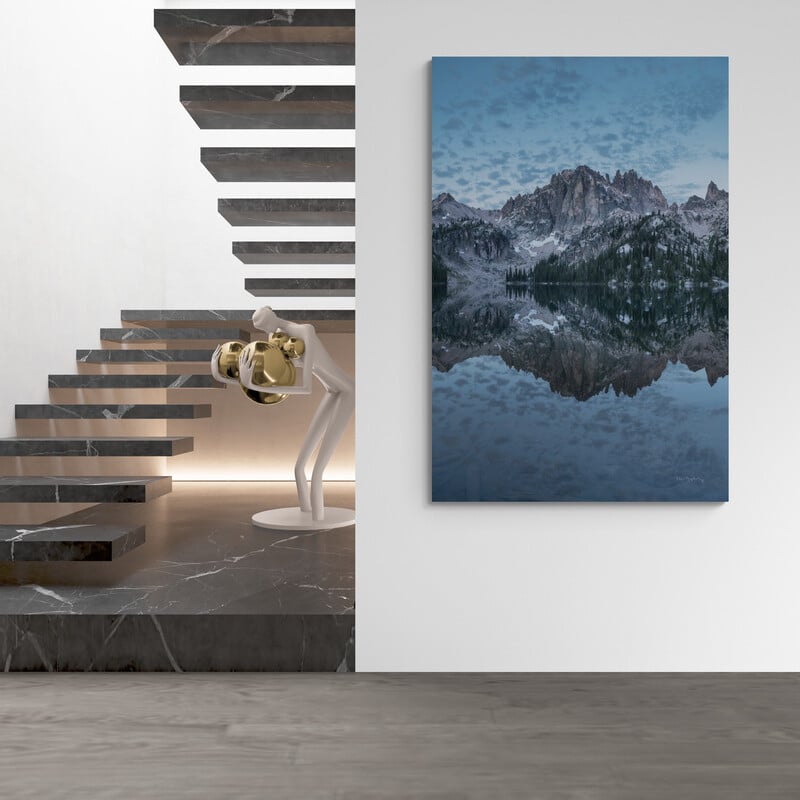 Baron Lake Monte Verita Peak Sawtooth Mountains I by Alan Majchrowicz wall art in a hallway