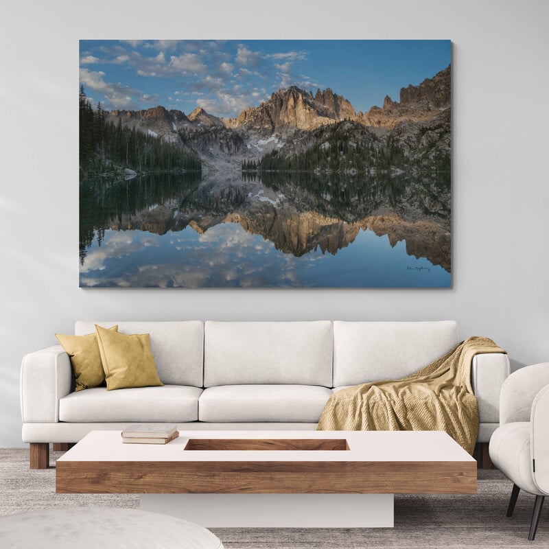 Baron Lake Monte Verita Peak Sawtooth Mountains Ii by Alan Majchrowicz wall art in a living room