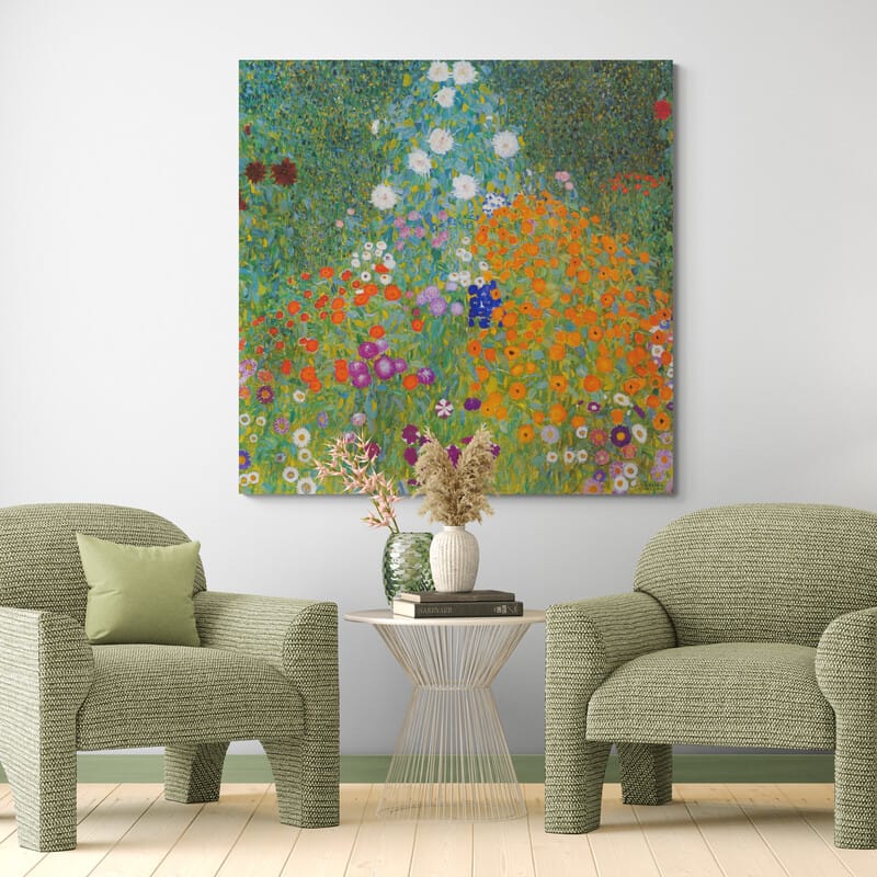 Bauerngarten by Gustav Klimt wall art in a living room