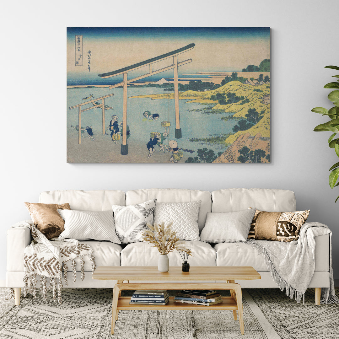 Bay Of Noboto by Katsushika Hokusai wall art in a living room