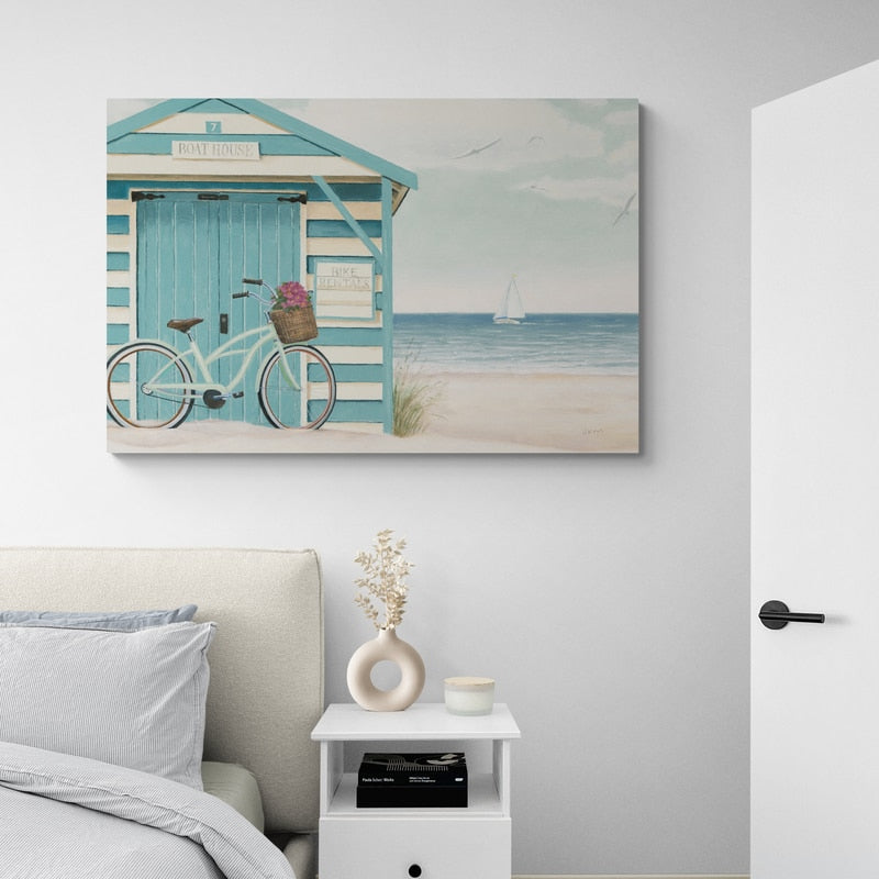 Beach Cruiser I by James Wiens wall art in a bedroom