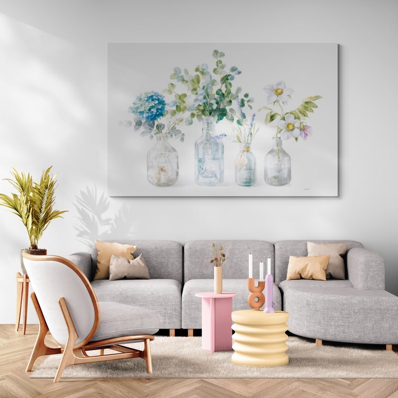 Beach Flowers I by Danhui Nai wall art in a living room