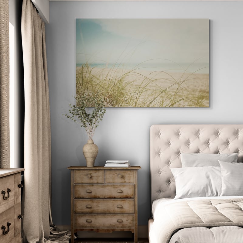 Beach Grass V Light by Elizabeth Urquhart wall art in a bedroom