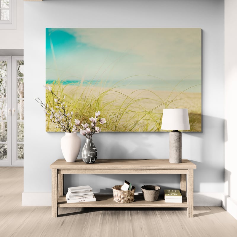Beach Grass V by Elizabeth Urquhart wall art in a hallway