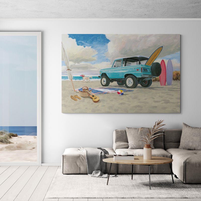 Beach Ride I by James Wiens wall art in a living room