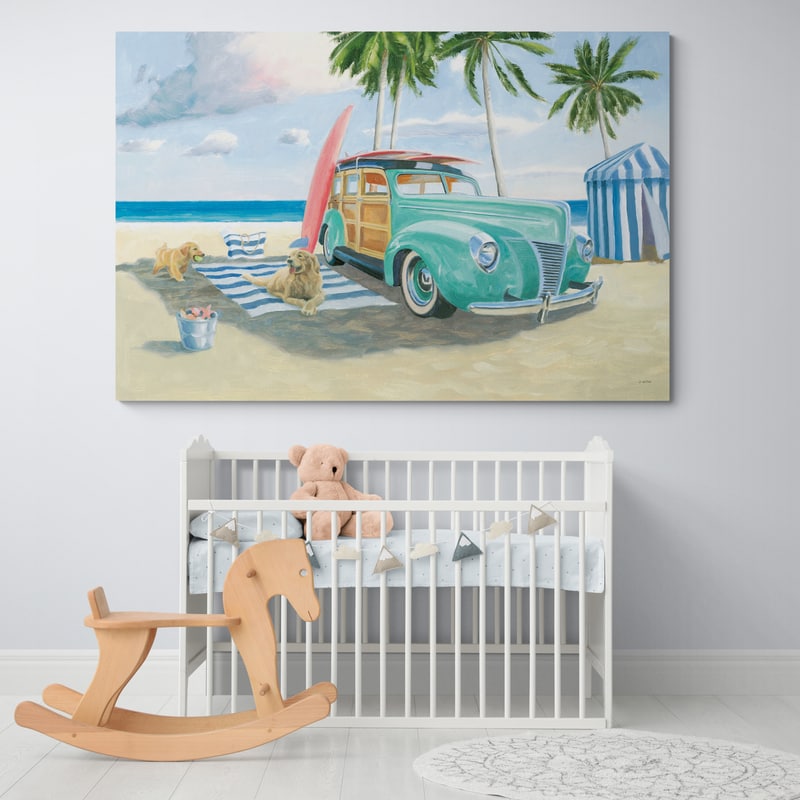 Beach Ride III by James Wiens wall art in a kids room