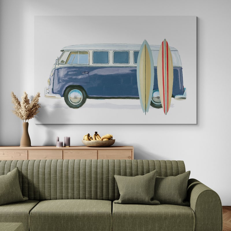 Beach Ride X Surfboards by James Wiens wall art in a living room