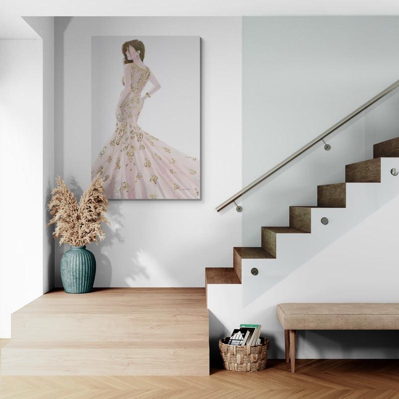 Beautiful Lady I by James Wiens wall art in a hallway