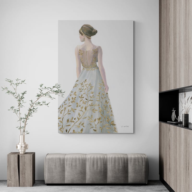 Beautiful Lady II Dress by James Wiens wall art in a living room