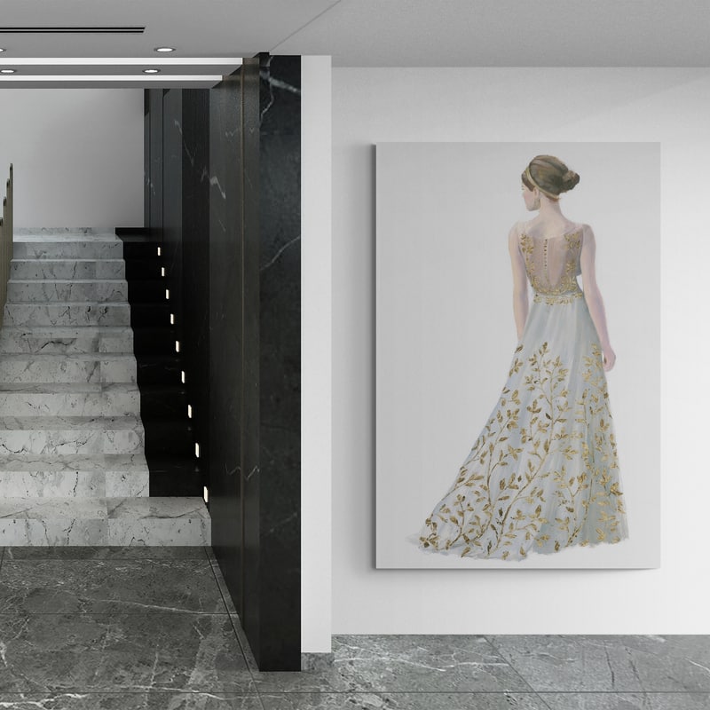 Beautiful Lady II by James Wiens wall art in a hallway