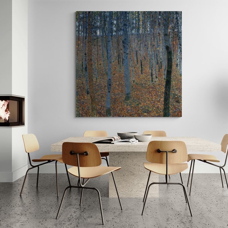 Beech Forest I by Gustav Klimt wall art in a dining room
