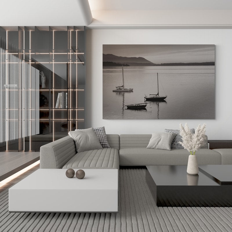 Bellingham Bay Bw by Alan Majchrowicz wall art in a living room