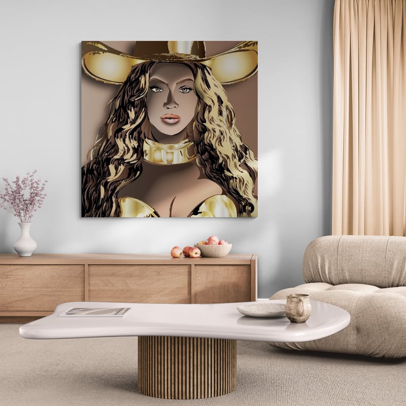 Beyonce Gold by Technodrome1 wall art in a living room