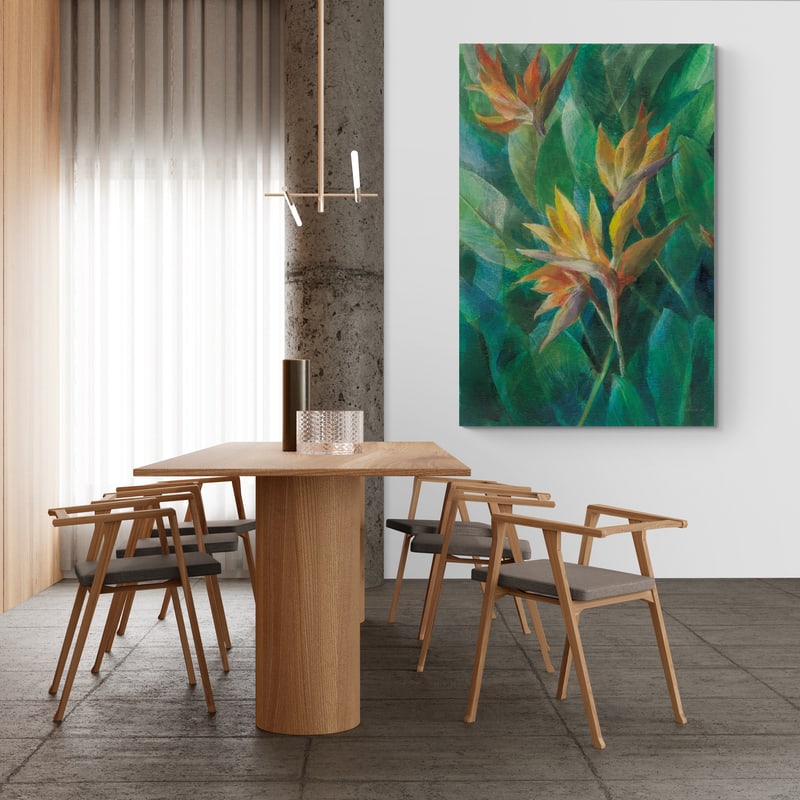 Bird Of Paradise II by Danhui Nai wall art in a dining room