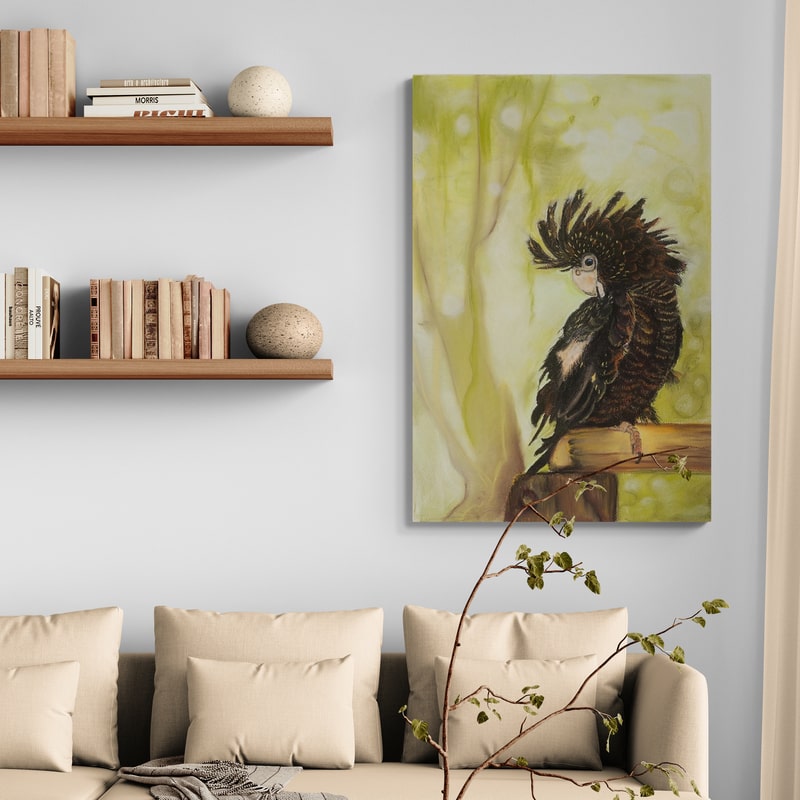 Black Cockatoo by Marina Strijakova wall art in a living room