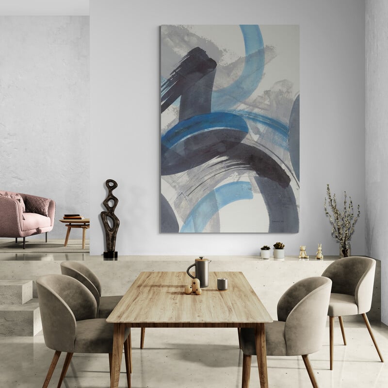 Blue Brushy Abstract II by Danhui Nai wall art in a dining room