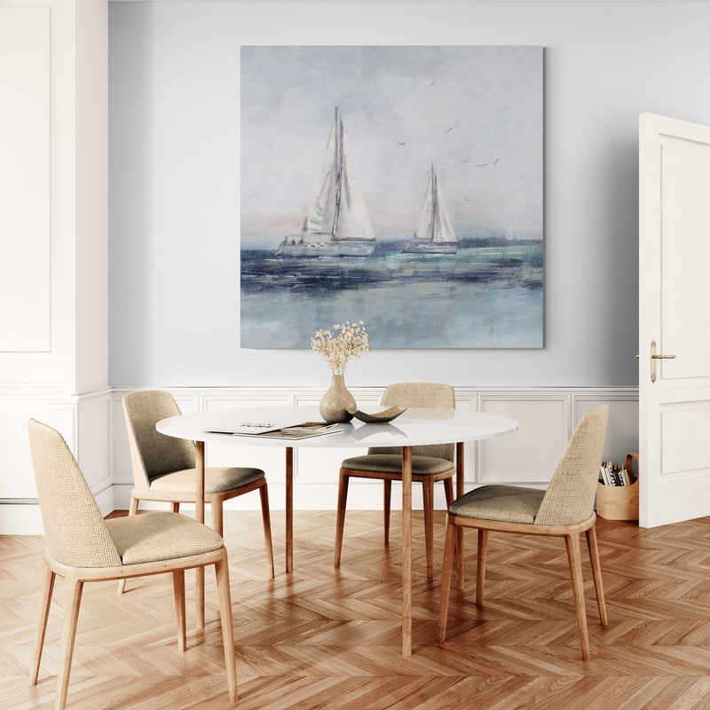 Blue Sailing 2 by Nina Blue wall art in a dining room