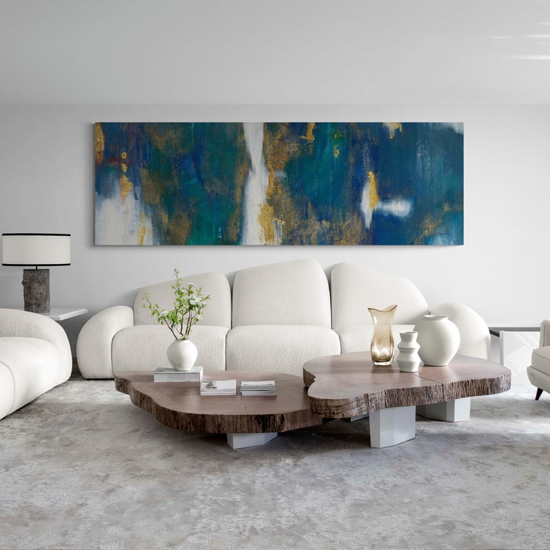 Blue Texture I Gold Crop by Danhui Nai wall art in a living room