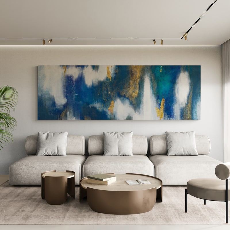 Blue Texture II Gold Crop by Danhui Nai wall art in a living room