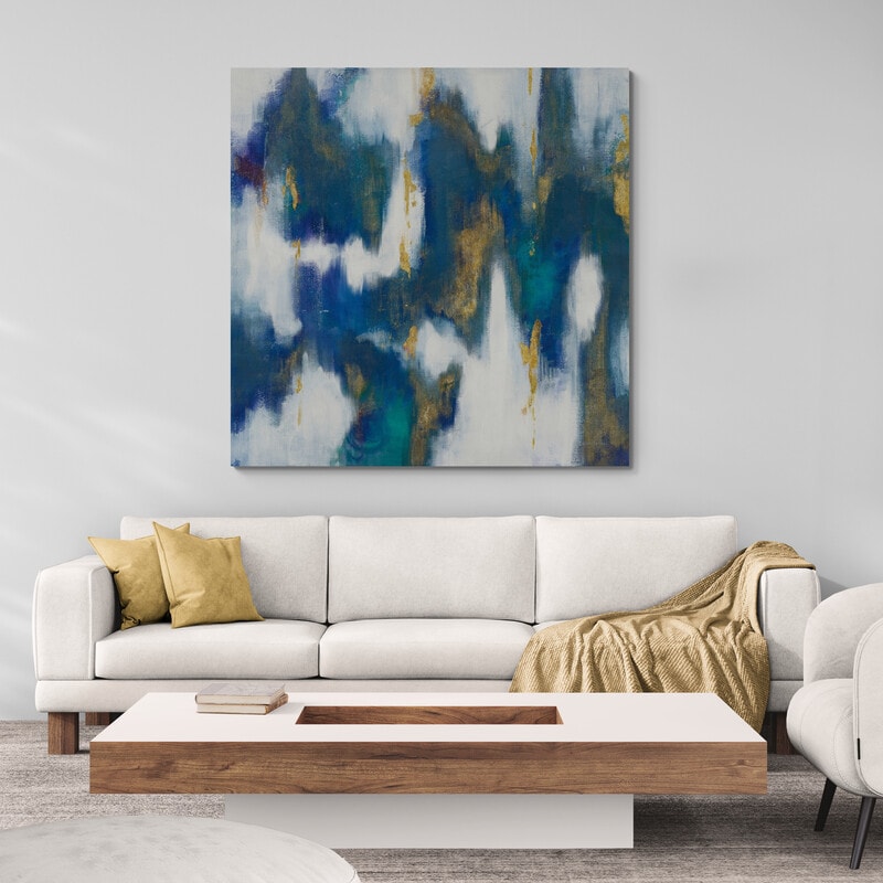 Blue Texture II Gold by Danhui Nai wall art in a living room