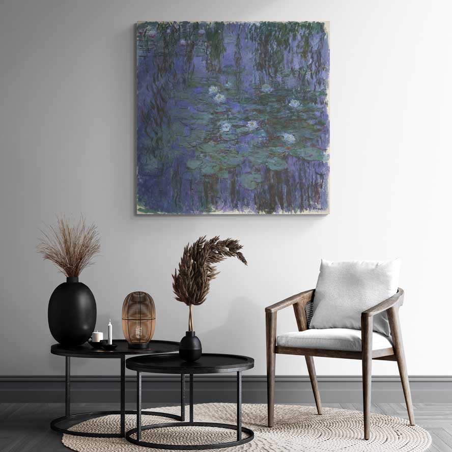 Blue Water-Lilies 1916-1919 II by Claude Monet wall art in a living room