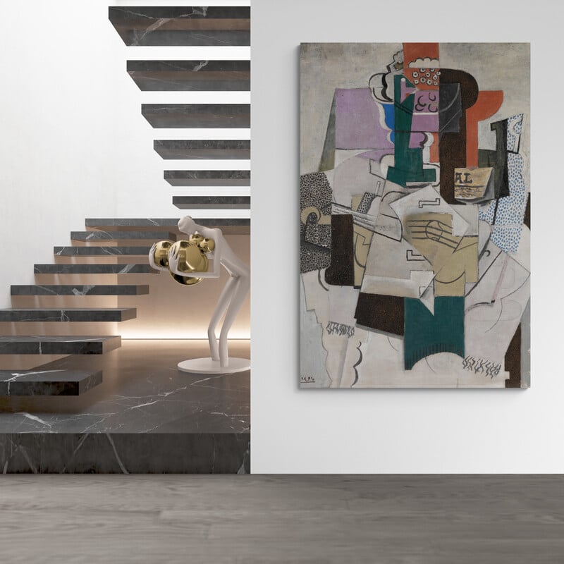 Bowl of Fruit, Violin and Bottle by Pablo Picasso wall art in a hallway