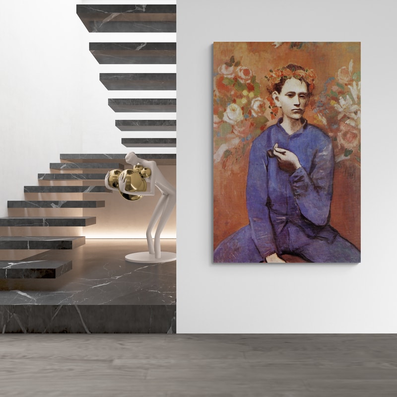 Boy With A Pipe by Pablo Picasso wall art in a hallway