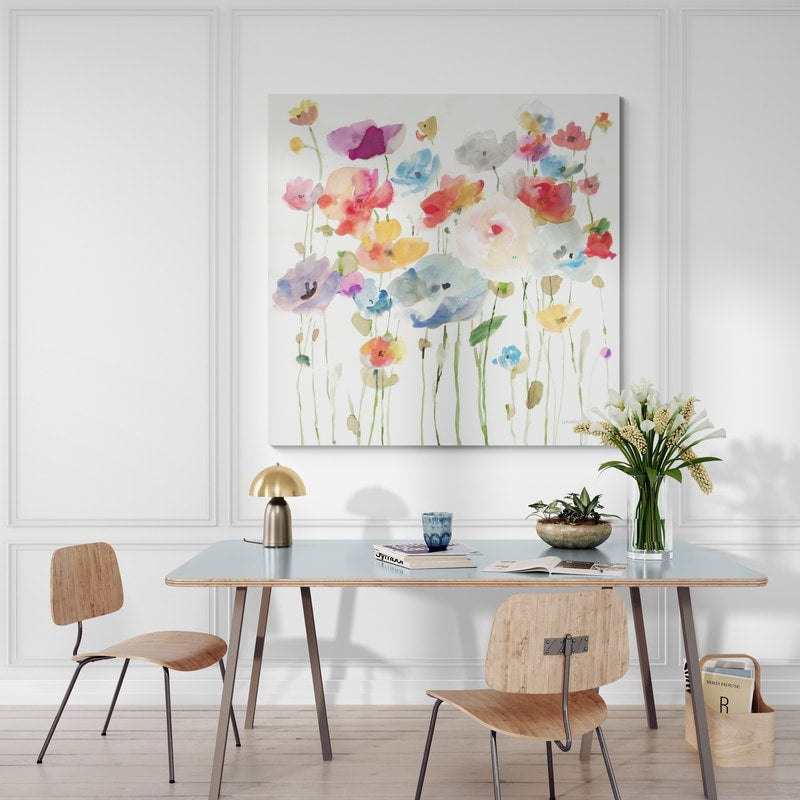 Bright Day Blooming by Danhui Nai wall art in a dining room