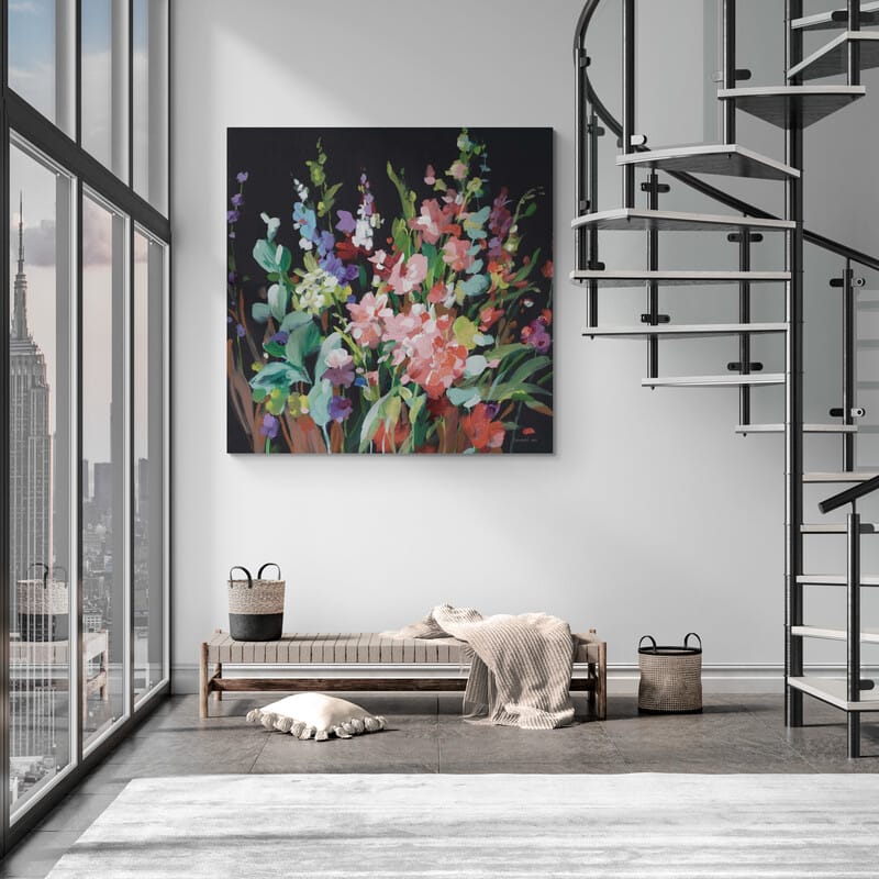 Brightness Flowering Muted by Danhui Nai wall art in a living room