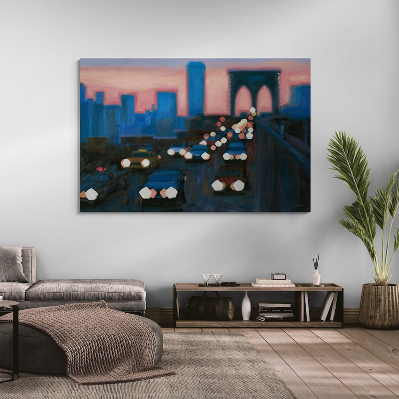 Brooklyn Bridge Evening by James Wiens wall art in a living room