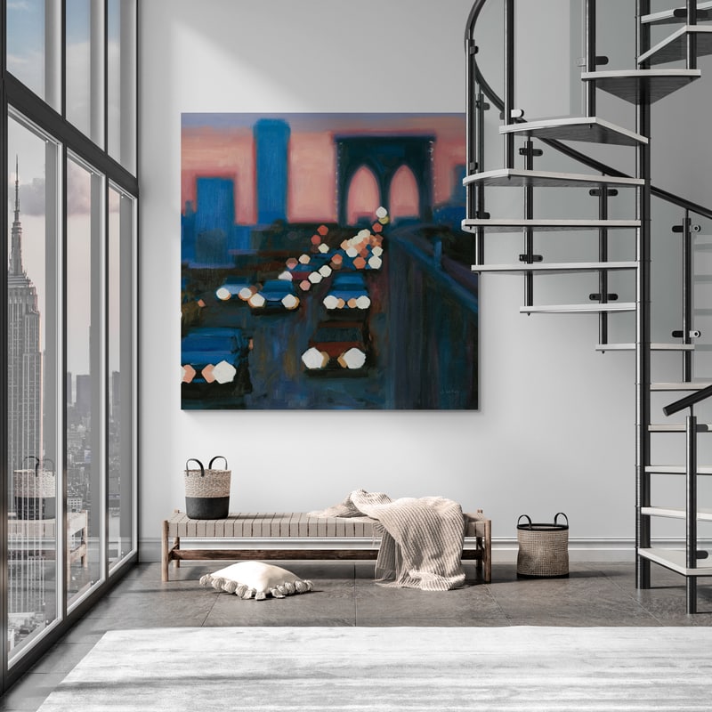 Brooklyn Bridge Evening by James Wiens wall art in a living room