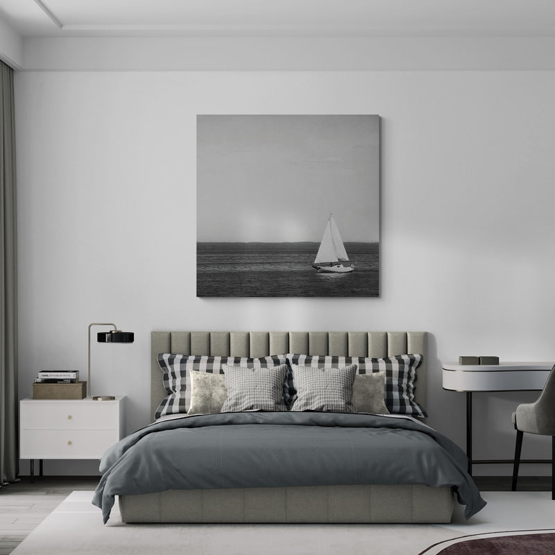 Calm Days II BW by Elizabeth Urquhart wall art in a bedroom