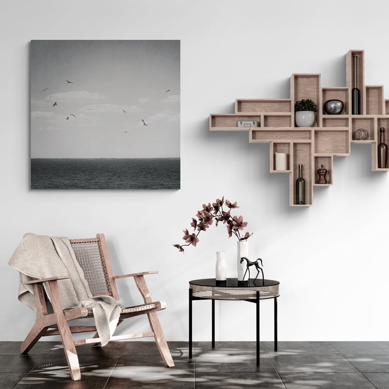 Calm Days IV BW by Elizabeth Urquhart wall art in a living room