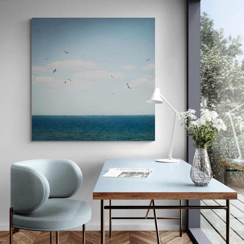 Calm Days IV by Elizabeth Urquhart wall art in a living room