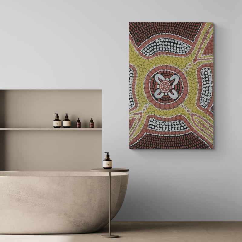 Camp Site by Julianne Wade wall art in a bathroom