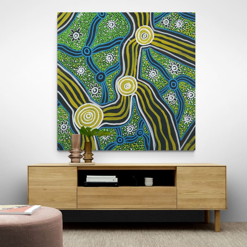 Camping On Country by Julianne Wade wall art in a hallway