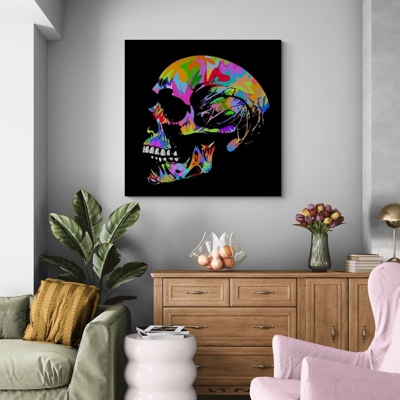 Candy Skull by Technodrome1 wall art in a living room