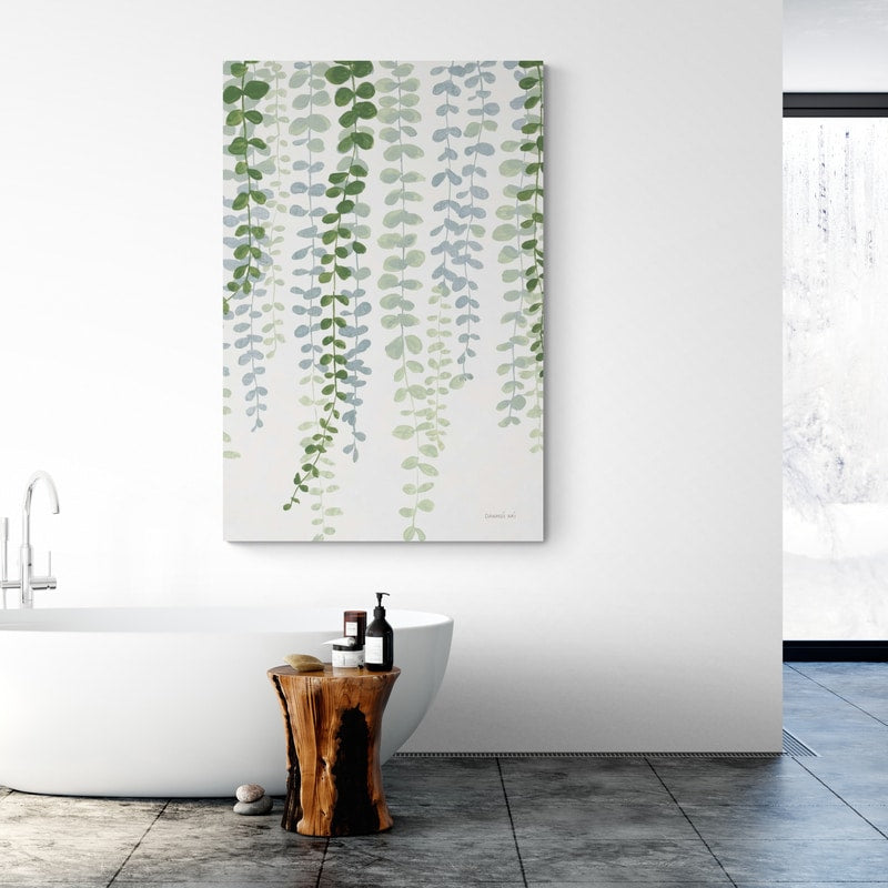 Cascade In Green by Danhui Nai wall art in a bathroom